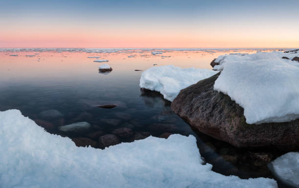 istock Scenic landscape with sea and sunset at winter time 845235470