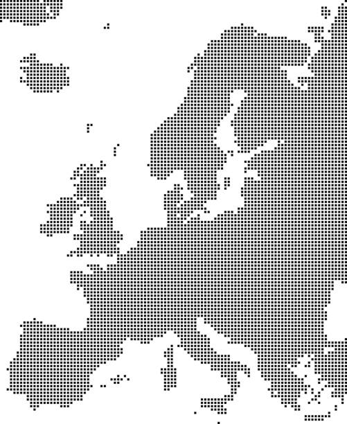 istock Highly detailed Europe map dots, dotted Europe map vector outline, pixelated Europe map in black and white illustration background 845239282
