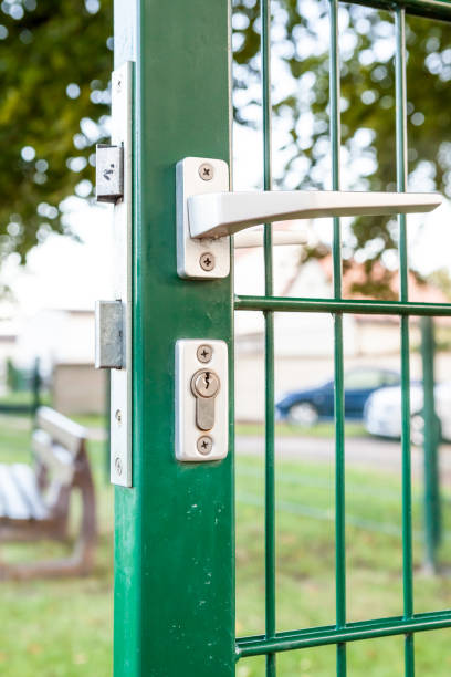istock The secutity locks in an iron fences 845242700
