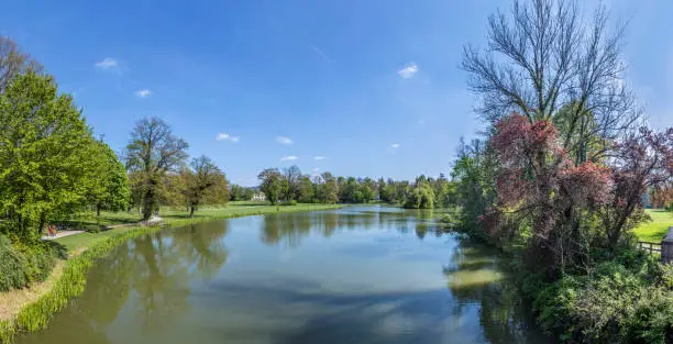 Schoenbusch park with lake in Aschaffenburg, Germany