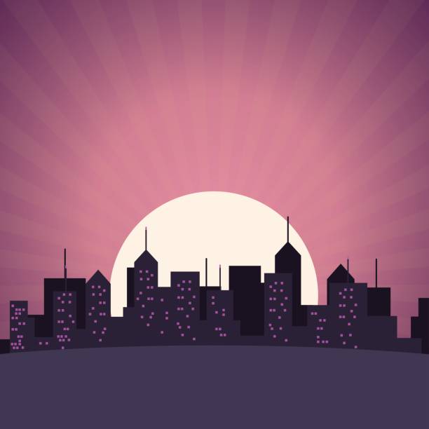 bildbanksillustrationer, clip art samt tecknat material och ikoner med stadssilhuetten bygga skyskrapor solnedgången - manhattan skyline sunset