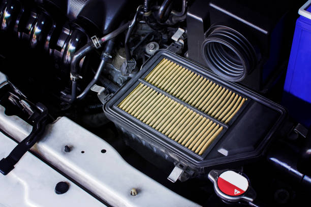 air filter in a car. - air filter car motor vehicle engine imagens e fotografias de stock