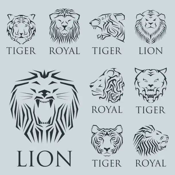 Vector illustration of Tiger head royal badge with beautiful animal vector hand drawn lion face illustration