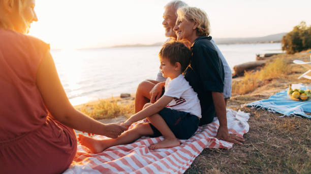 Family enjoying sunset