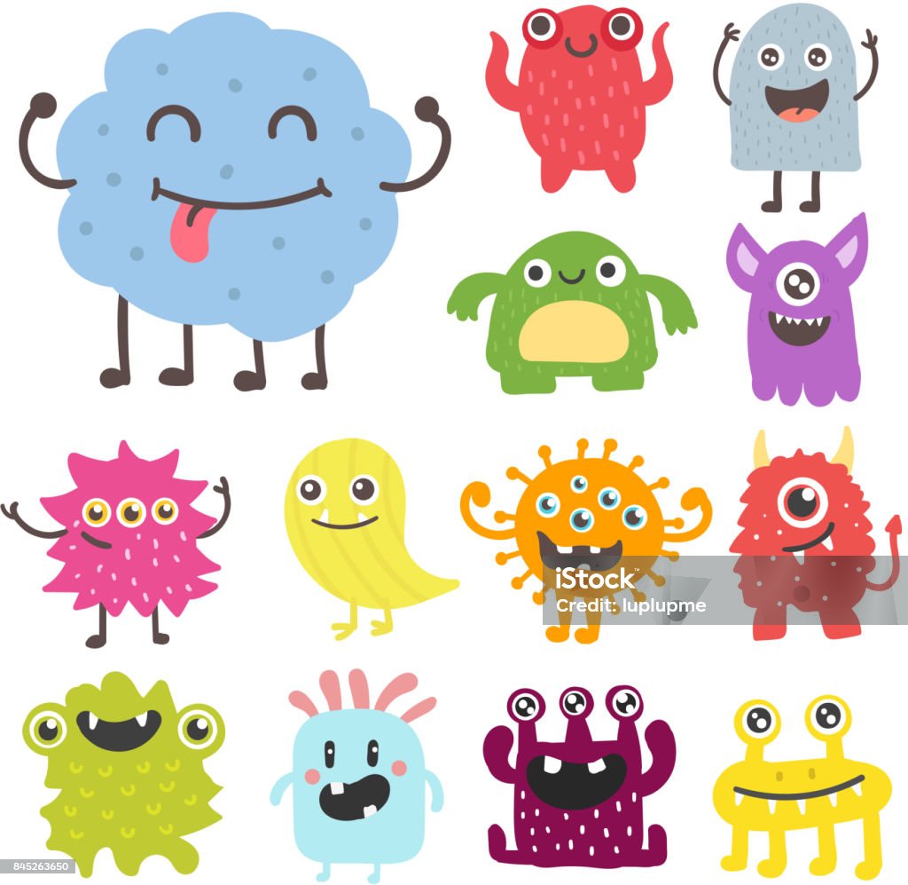 Funny Cartoon Monster Cute Alien Character Creature Happy Illustration  Devil Colorful Animal Vector Stock Illustration - Download Image Now -  iStock