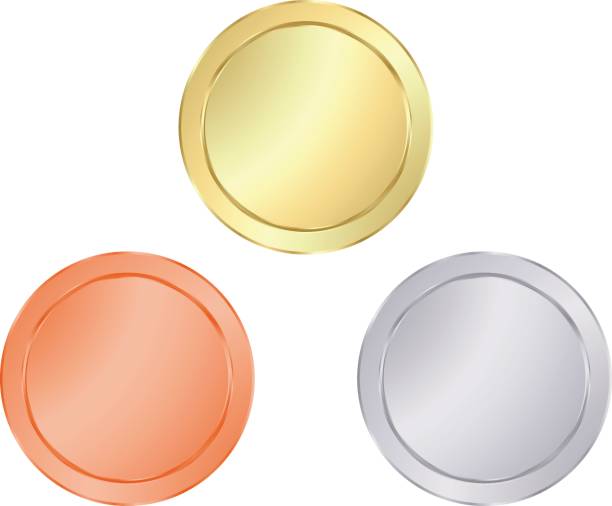 istock Empty Blank vector templates for coin, price tags, sewing buttons, buttons, icons or medals with gold, silver, bronze shiny metal texture 845267652