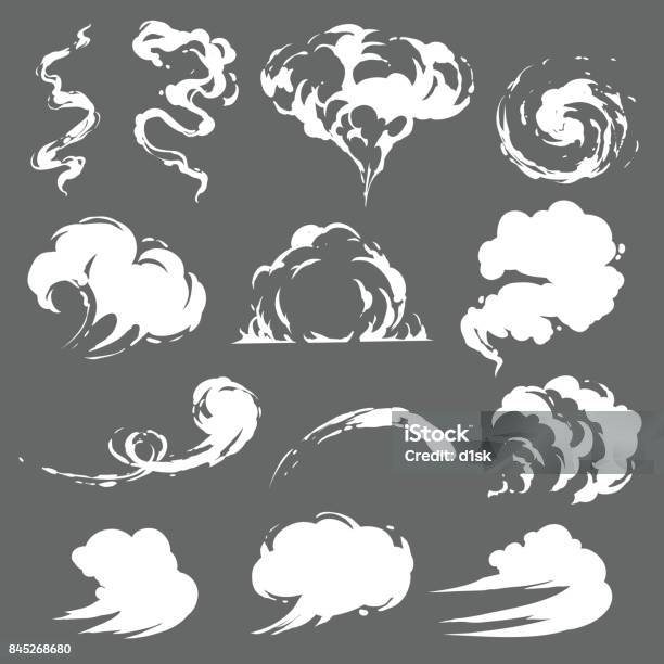 Vetores de Conjunto De Desenhos Animados De Fumo e mais imagens de Fumar - Fumar, Revista em quadrinhos - Produção artística, Nuvem