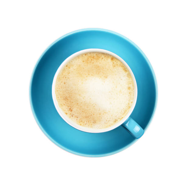 istock Full cappuccino latte coffee in blue cup isolated 845277012