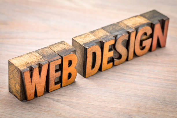 web design - word abstract in  letterpress wood type printing blocks against grained wood