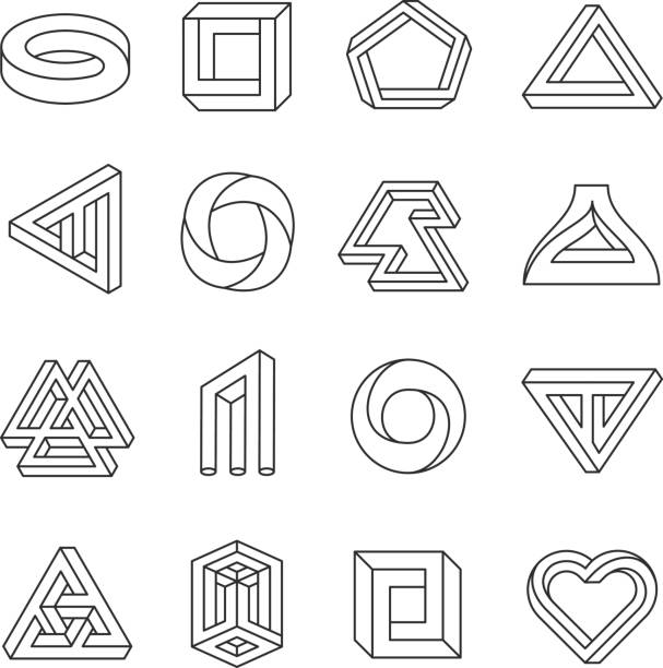 niemożliwe figury line kolekcja sztuki - geometry mathematics mathematical symbol triangle stock illustrations