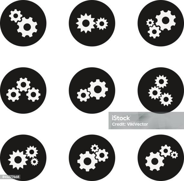 Gear Flat Wheels Icon Set Stock Illustration - Download Image Now - Icon Symbol, Clockworks, Cooperation