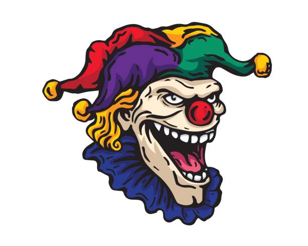 Scary Clown Face Character Illustration Scary Clown Face Character Vintage Tattoo Art Illustration haunted asylum stock illustrations