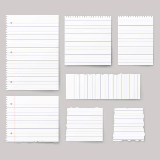 pusty biały papier, papier notatek izolowany na tle. - papier w linie stock illustrations