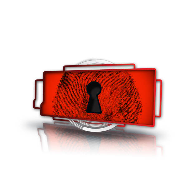 istock Red screen with fingerprint and keyhole 845289706