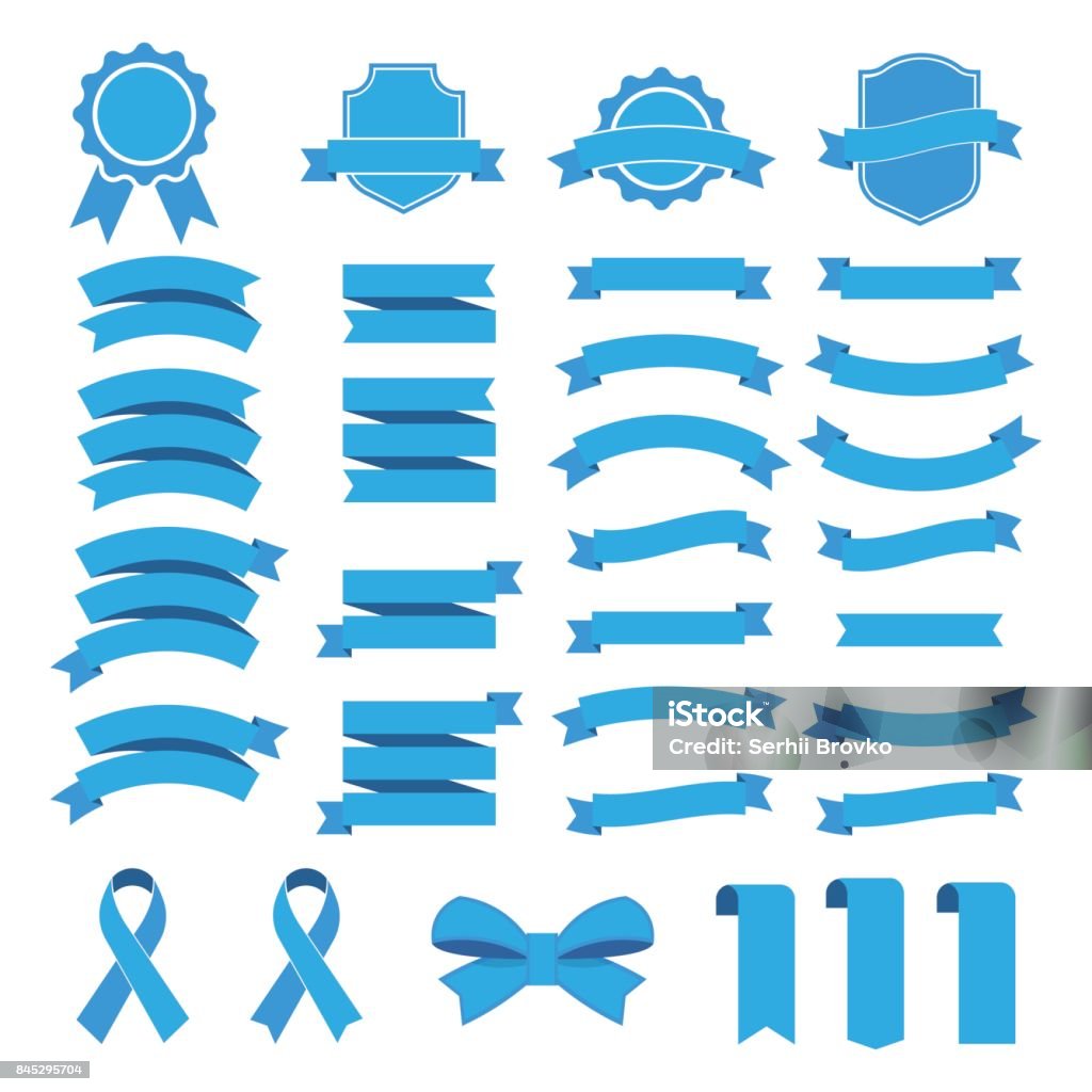 Ribbon vector icon set on white background. Collection banner isolated shapes illustration of gift and accessory. Ribbon vector icon set on white background. Collection banner isolated shapes illustration of gift and accessory. Banner Ribbon vector illustration. Blue stock vector