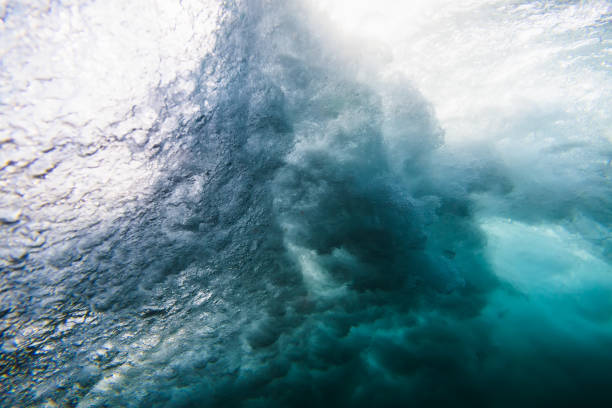 istock Wave underwater and sun light. Blue ocean in underwater 845298326