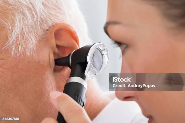 Female Doctor Examining Patients Ear Stock Photo - Download Image Now - Ear, Otolaryngologist, Doctor