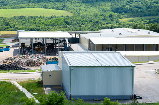 istock Built with EU funds. Waste treatment plant depot. 845311036