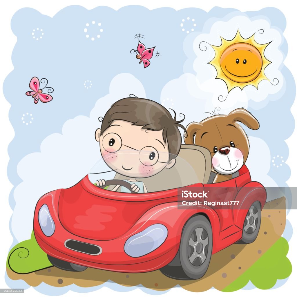 Boy Goes On The Car Stock Illustration - Download Image Now - Boys, Car,  Cartoon - iStock