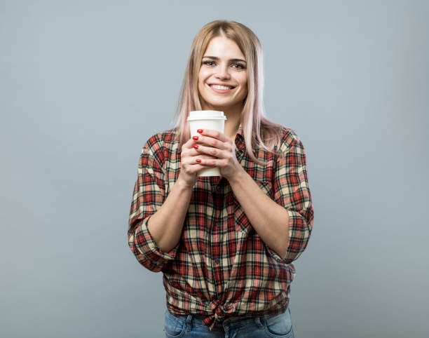 istock Cute girl with coffee 845326056