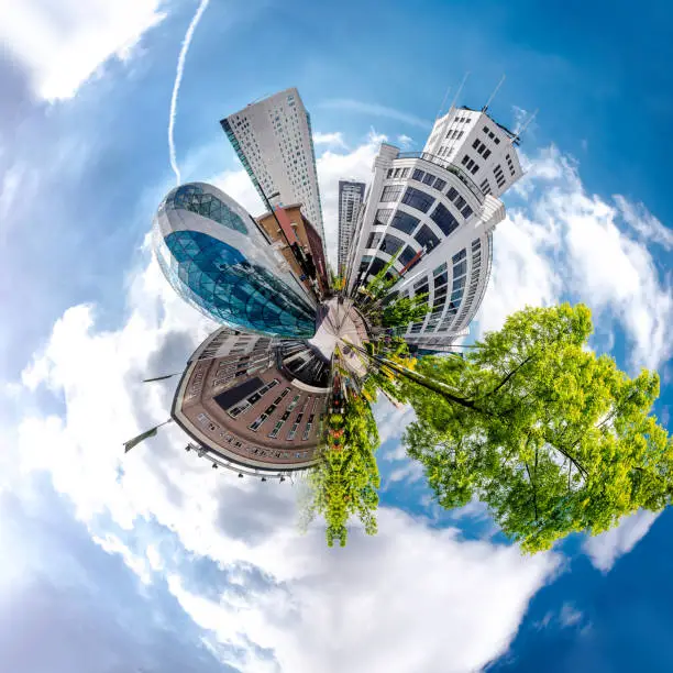 Little planet 360 degree sphere. Panorama of Eindhoven city, Netherlands