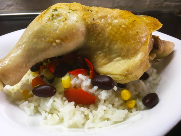 istock Chicken and rice on the plate, close up 845332544