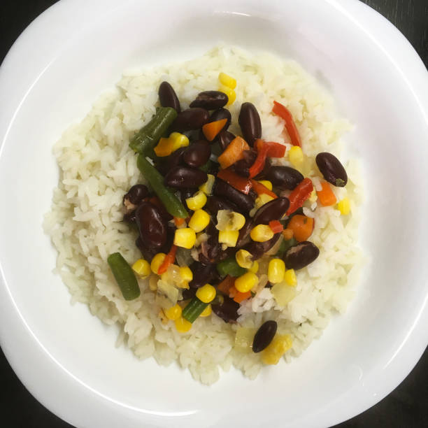 istock Organic food, vegetable and rice on the plate 845332568