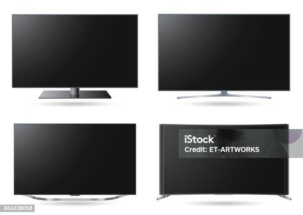 Realistic Tv Screen Set Stock Illustration - Download Image Now - Television Set, White Background, LED Light