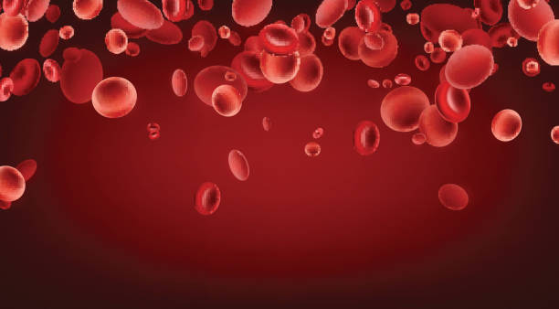 Red streaming blood cells background. 3d streaming blood cells on red background. Vector illustration. red blood cell stock illustrations