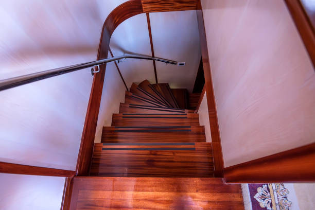 istock Wooden staircase on modern yacht 845361514
