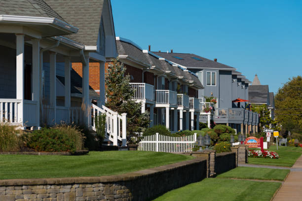 Belmar, NJ USA -- September 9, 2017 - A row of houses on a side street in Belmar, NJ. Editorial Use Only.