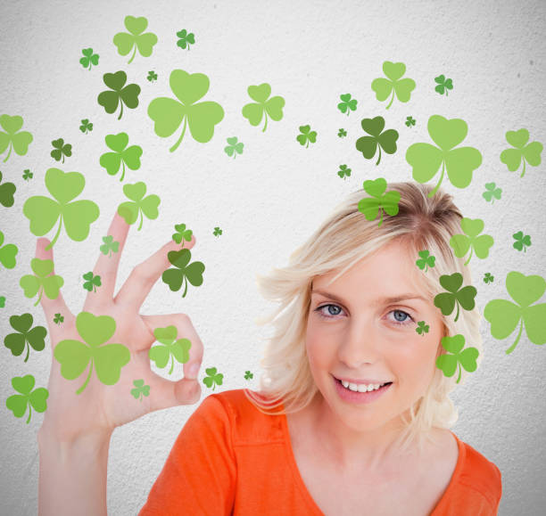 istock Blonde giving ok symbol for st patricks day 845367218