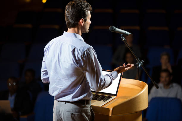 istock Male business executive giving a speech 845373406