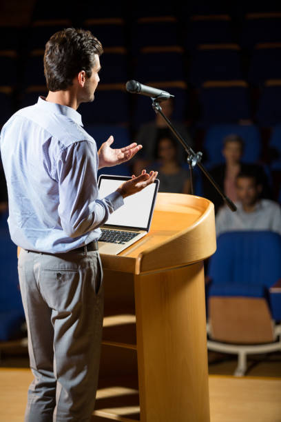 istock Male business executive giving a speech 845373416