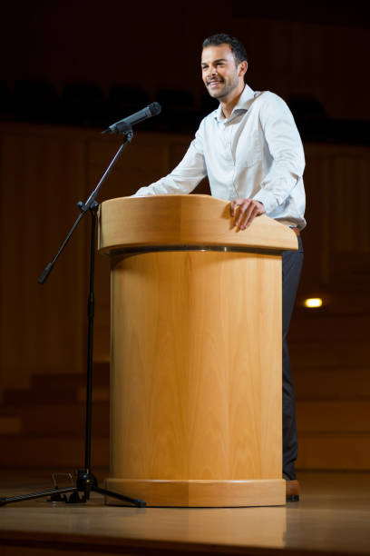istock Male business executive giving a speech 845373446
