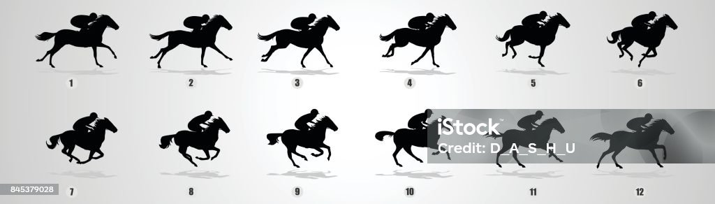 Silueta de caballo jinete ejecutar ciclo - arte vectorial de Caballo - Familia del caballo libre de derechos