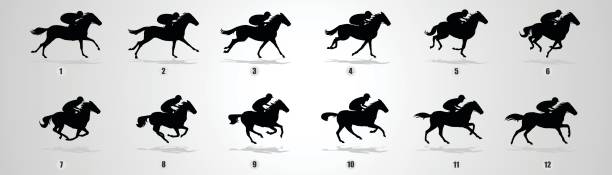 illustrations, cliparts, dessins animés et icônes de silhouette de cheval coureur course cycle - jockey