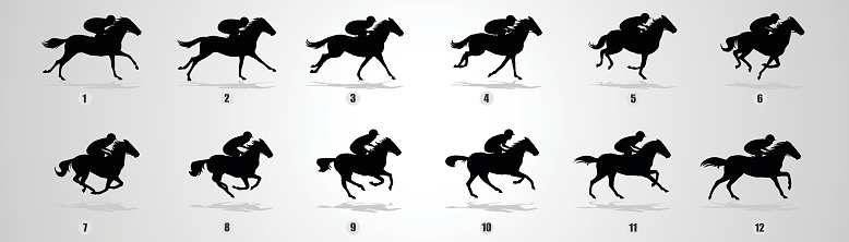 Horse Rider run cycle silhouette for animation, loop,Horse Rider run cycle silhouette