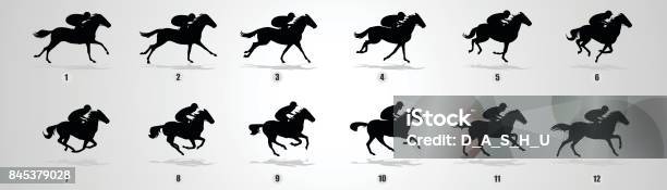 Horse Rider Run Cycle Silhouette Stock Illustration - Download Image Now - Horse, Horse Racing, Running