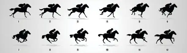 Vector illustration of Horse Rider run cycle silhouette