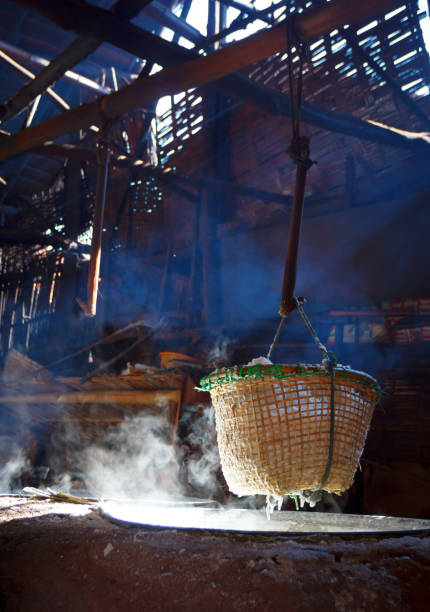 Boil salt, Lapping crystallized salt from boiled saltwater folk profession Old fashioned.