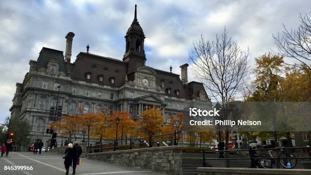 View Of City Hall In Vieuxmontreal Canada Stock Photo - Download Image Now - Architecture, Autumn, Bicycle