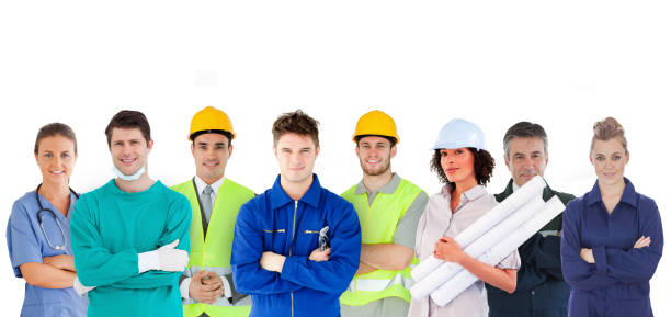 istock Group of people with different jobs standing in line 845432348