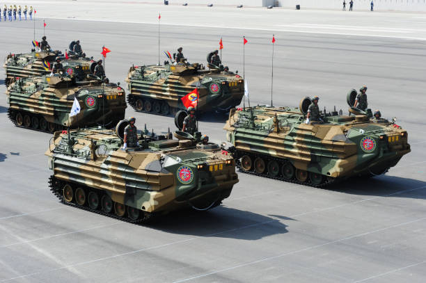 sur 1er octobre 2013, korean marine corps kaav ont défilé lors d’une cérémonie de commémoration qui s’est tenue dans la piste de l’aéroport de séoul marquant le 65e anniversaire de la république de corée journée des forces armées - airport security staff photos et images de collection