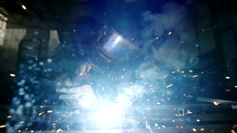 Slow motion of welding process. close up