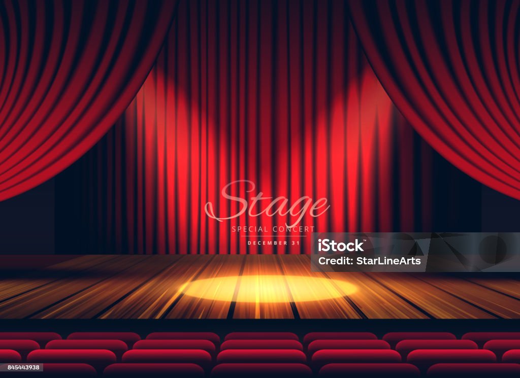 Premium red curtains stage, theater or opera background with spotlight Theatrical Performance stock vector