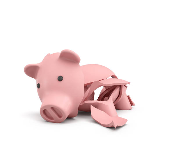 istock 3d rendering of a pink ceramic piggy bank completely broken up into several large pieces 845447094