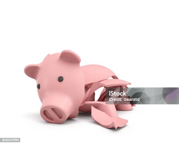 3d Rendering Of A Pink Ceramic Piggy Bank Completely Broken Up Into Several Large Pieces Stock Photo - Download Image Now