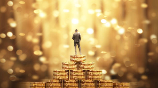 Businessman Standing with Umbrella Under the Money Rain Businessman Standing with Umbrella Under the Money Rain.3d rendering sales win stock pictures, royalty-free photos & images