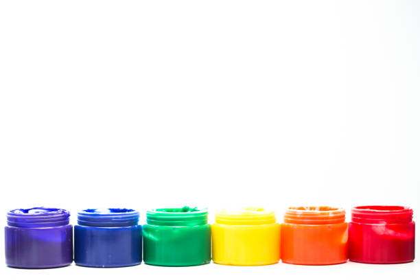 istock Rainbow paint pots in a row for gay pride 845461238